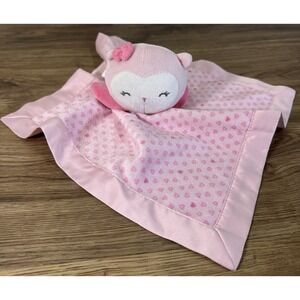 Carters Child Of Mine Owl Lovey Baby Security Blanket Pink Heart Satin Rattle